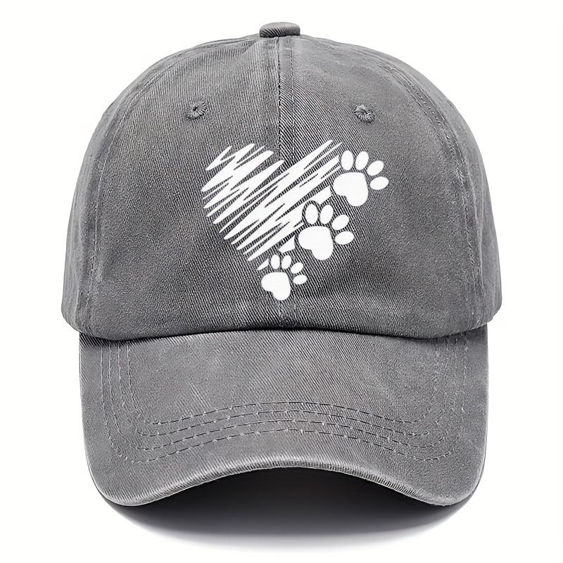 Vintage Baseballkappe Vintage Gewaschene Baseballkappe mit Katzenpfoten-Herz-Print Herren Verwaschene Graue Dad Hat