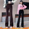 2024 Autumn/Winter High-Waist Corduroy Flared Pants: Plus Velvet, Thickened, Slimming, Casual Korean Style