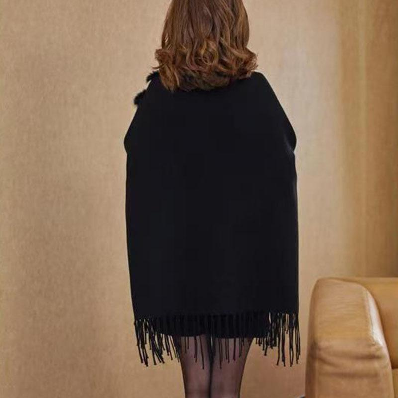 Nová podzimní a zimní svetr bunda pro ženy volný střih nadměrná velikost vysoký krk šálová pláštěnka třásně netopýří úpletová bunda