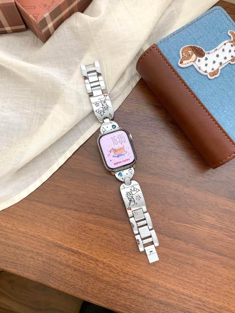 Cinturino Colorato con Zirconi per Orologio Dachshund - Adatto per Apple S10, iWatch 987SE, Xiaomi 8/9 Pro, Huawei