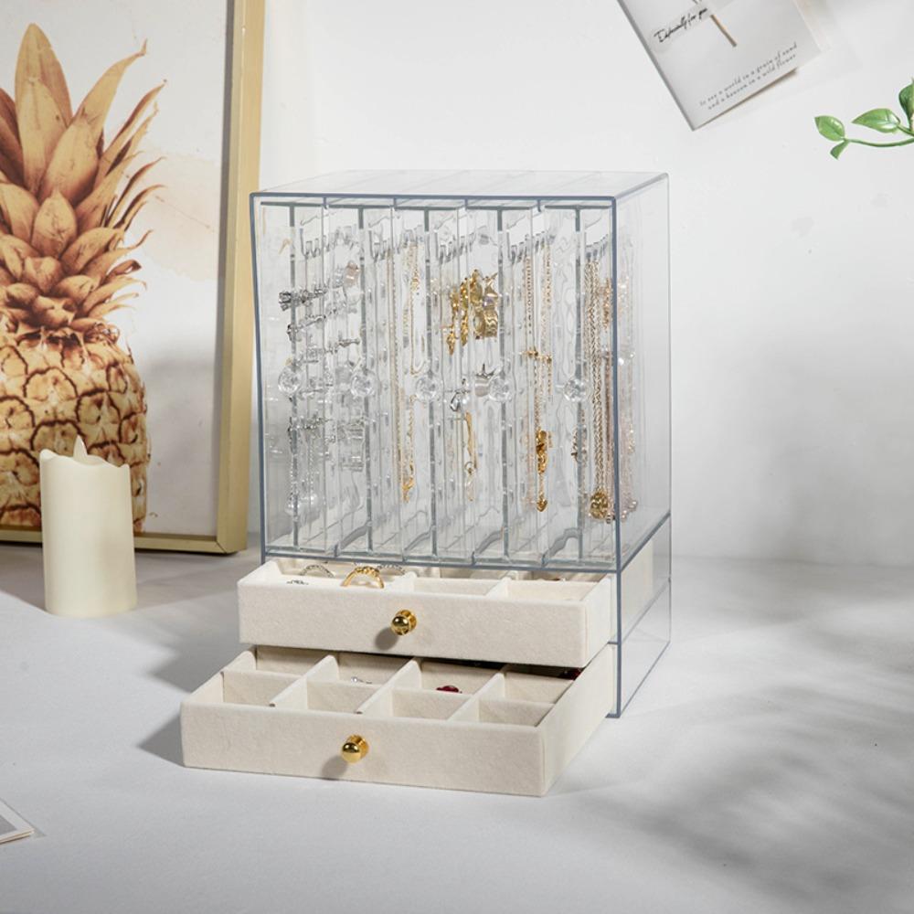 

Velvet Lining Acrylic Jewelry Box Clear Acrylic Jewelry Display Organizer Earrings Storage бежевый