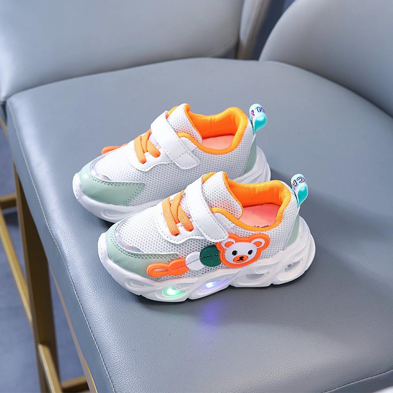 2024 Summer Children's Single Mesh Shoes Baby Soft Sole Walking Shoes LED Illuminated Hollow Breathable Board Shoes