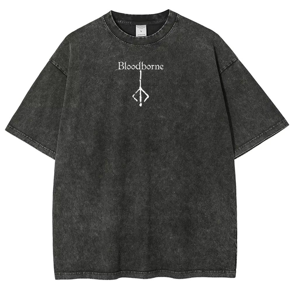 2026 Neues Top Mode Action Rollenspiel Blood Borne Peripherieartikel Print T-Shirt Vintage gewaschen Herren Damen Baumwolle Locker Übergröße T-Shirt Kurzarm Top