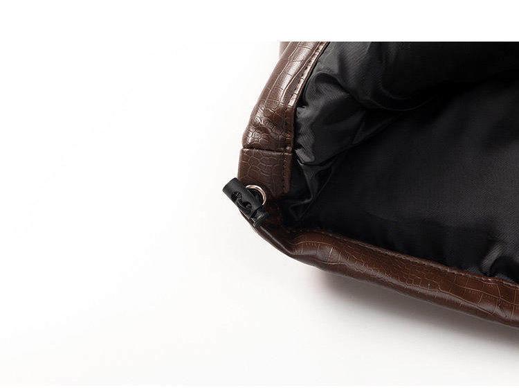 2025 Men's American Style Crocodile Pattern PU Leather Winter Jacket - Thick, Loose, Plus Size Cotton Coat