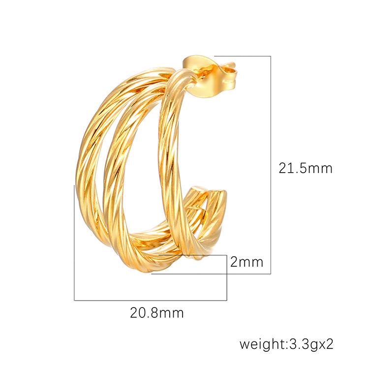 18K Gold Plated Stainless Steel Twisted Pattern Three-Strand Line Earrings - Trendy High-End Women's Fashion