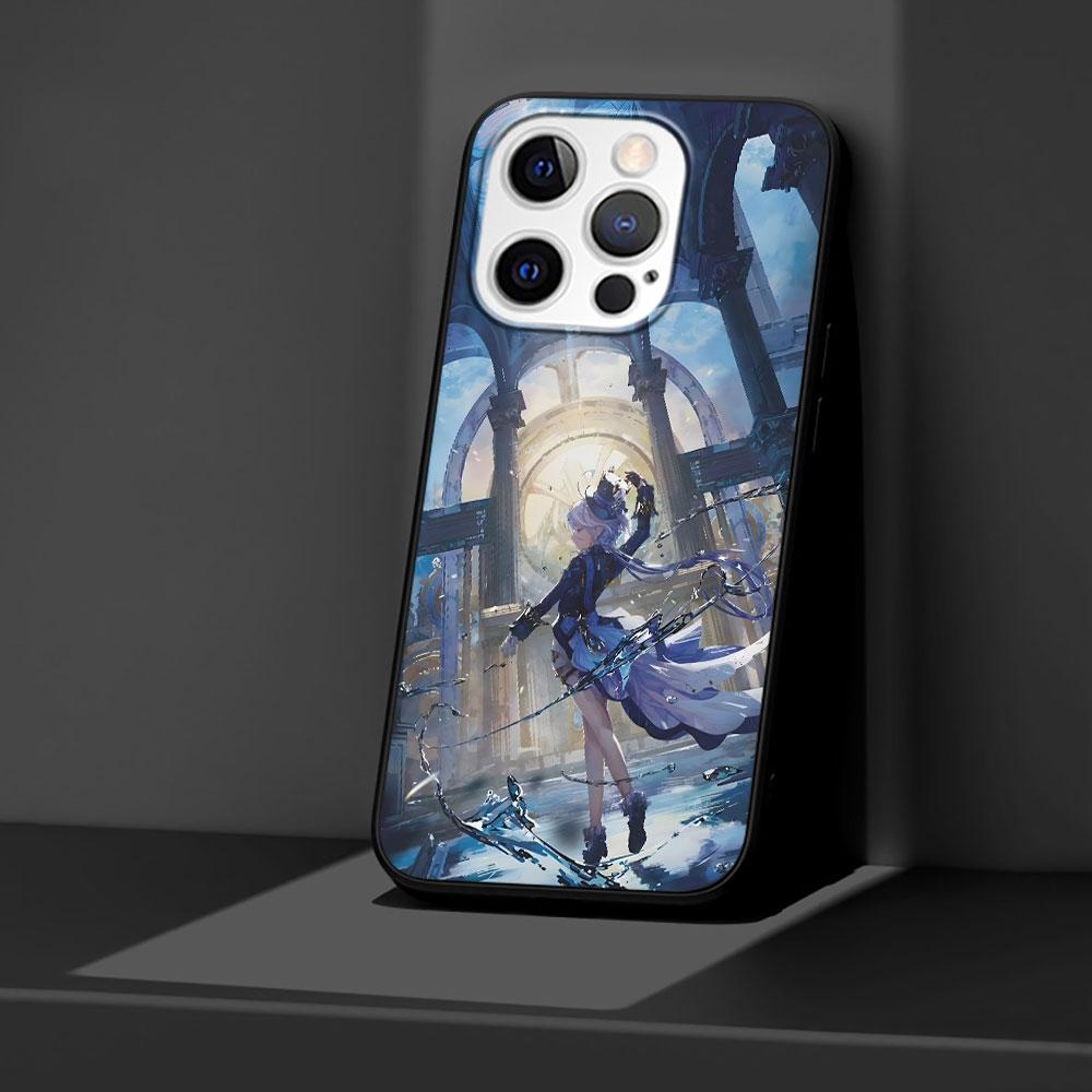 Genshin Impact Furina Case for Apple iPhone 14 11 7 SE 2020 8 X XS 13 12 Mini XR 15 Pro Max Silicone Black Soft Phone Cover