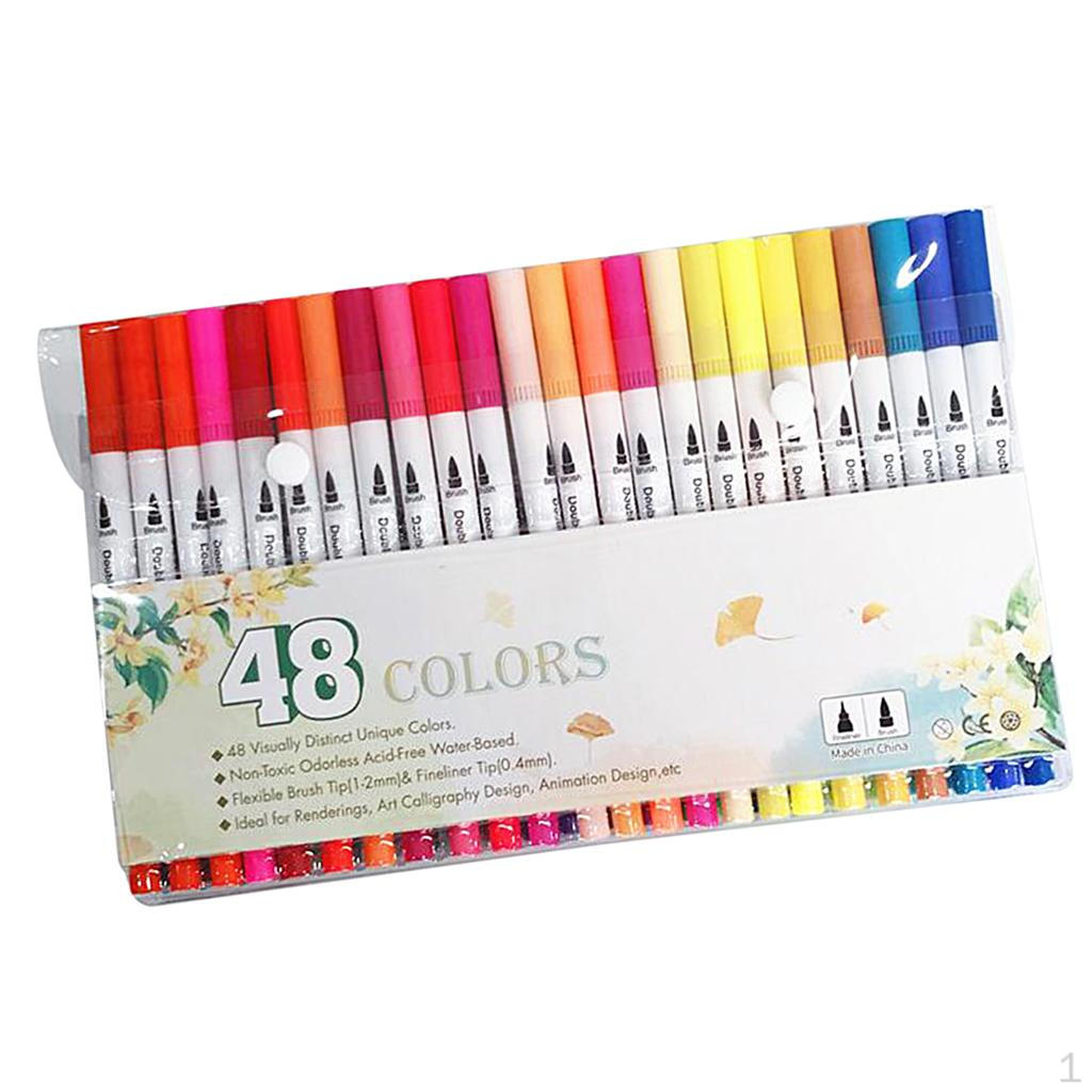 

1 paket Dual Tip Ink Pens Marking Artist Drawing Marker 48 colors