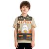 Kids Halloween Print Polo Shirt Short Sleeve Casual Tee Top with Button Collar for Boys Girls Comfortable Fit