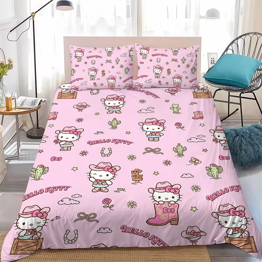 Cute Hello K-Kitty Duvet Cover Set Home Style Bedding Soft Laundry Cotton Bed 3 Piece Set Student Dormitory Gift