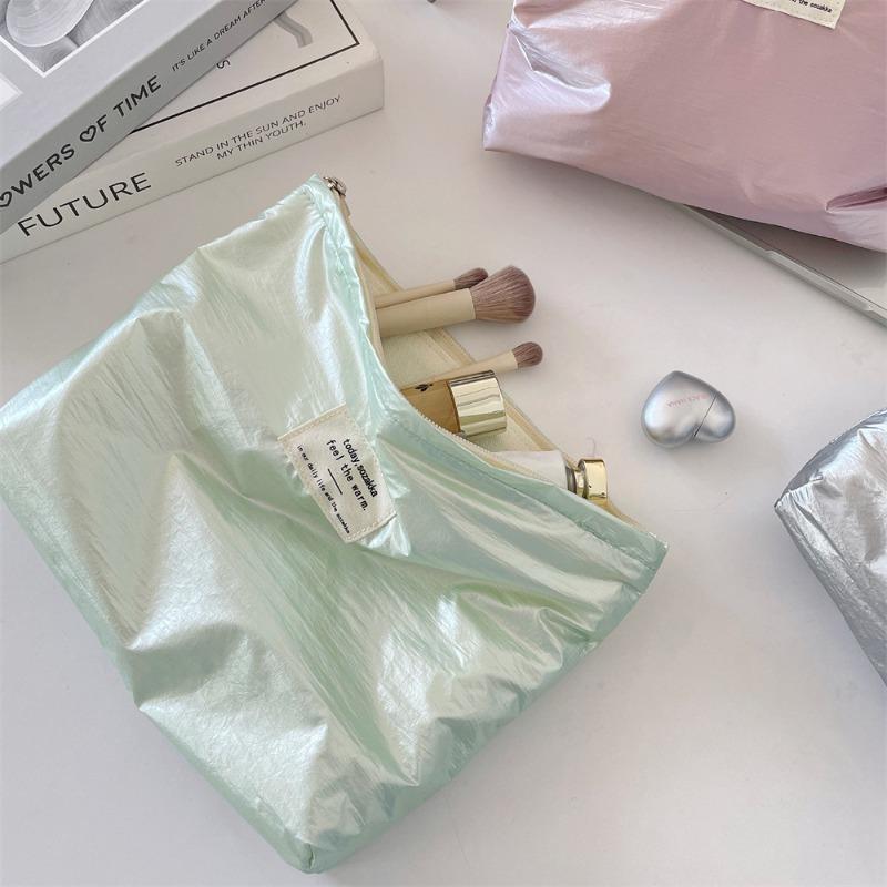 Pochette semplice lucida con paillettes argentate, borsa da sera, borsa per cosmetici, borsa per il trucco, portatile, da donna, per articoli da toeletta, per la cura della pelle, borsa organizer