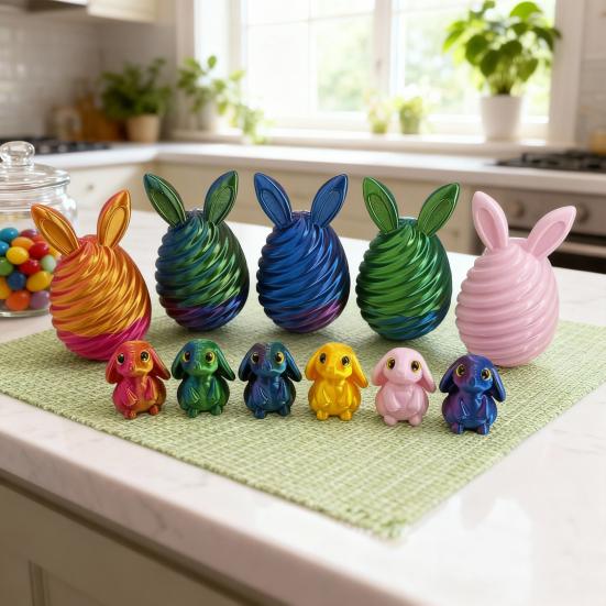 3D Printed Easter Egg with Mini Bunny Inside Spiral Bunny Egg Fidget Toy for Home Office Decor Easter Basket Stuffers for Kids Adults