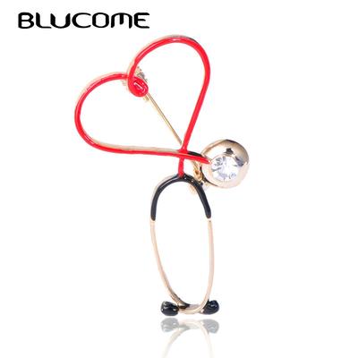 Copper Love Heart Stethoscope Brooches For Women Men Doctor Nurse Medical Brooch Collar Clip Badge Pins Christmas Gift