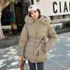 Women’s Short Big Fur Collar Hooded Windproof Thicken Warm Winter Jacket With Belt