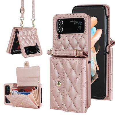 Lanyard Crossbody Wallet Phone Case For Samsung Galaxy Z Flip 4 Flip4 5g Rfid Blocking Organ Card Slot Lattice Leather Cover