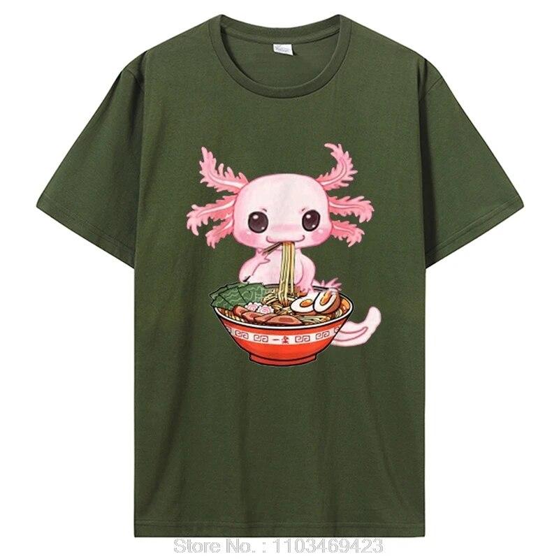 Kawaii Axolotl Ramen Noodles Japanese Anime Otaku Nu Goth T-Shirt Unisex Cotton Tshirt Clothing Oversized Graphic Tees