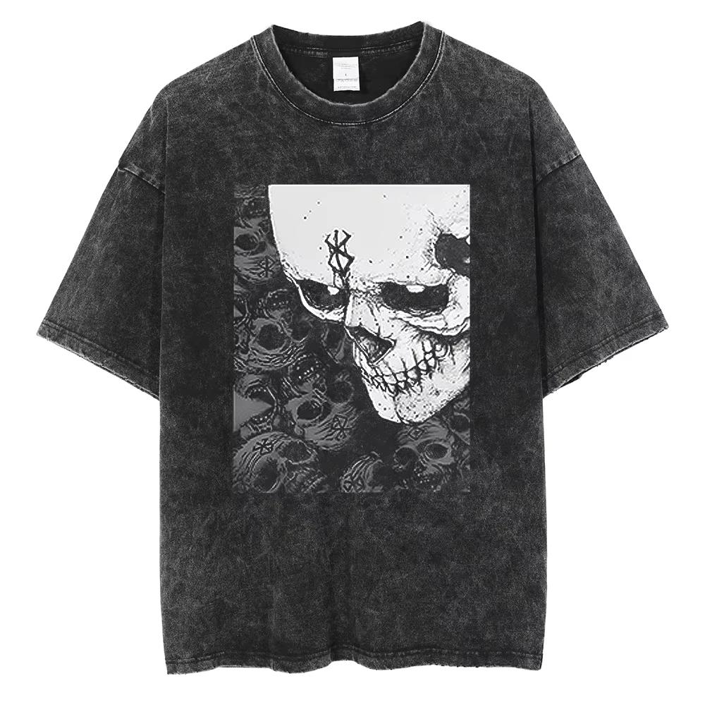 Unisex Berserk Manga Tshirt Guts Anime T Shirt for Men Women T-shirt Vintage Washed Cotton Clothing Summer Casual Short Sleeves Tees