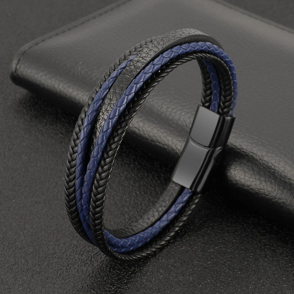 Vintage Handwoven Leather Rope Bracelet For Men With Magnetic Clasp Wristband