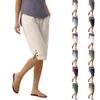 Women Drawstring Waist Cotton Linen Casual Loose Straight Leg Knee Length Shorts with Pockets and Side Split Design for Home and Daily Wear