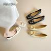Fashion Office Ladies Low Heel Pumps Soft Sole Square Buckle Decor Slip On Shoes for Women Comfortable Shallow Mouth Loafers Size 35-43