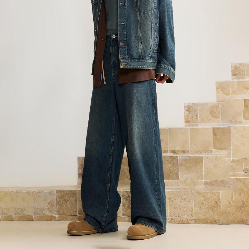 JACK&JONES Men's Wide Leg Washed Multi-pocket Jeans