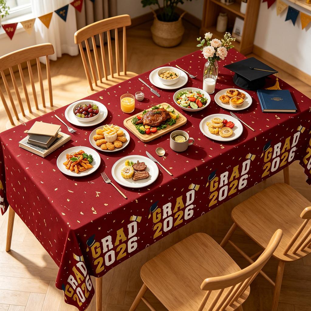 Graduation 2026 Tablecloth Disposable Plastic Table Cover for Graduation Party Decorations School Events and Gatherings
