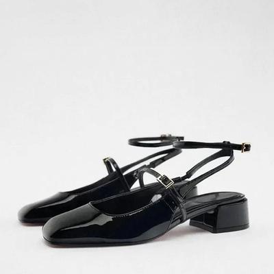 MARY JANES Stryle Slingbacks divatos női fekete kerek fejű, négyzet alakú sarokú pumpák retro csatpántos szandálok női cipők