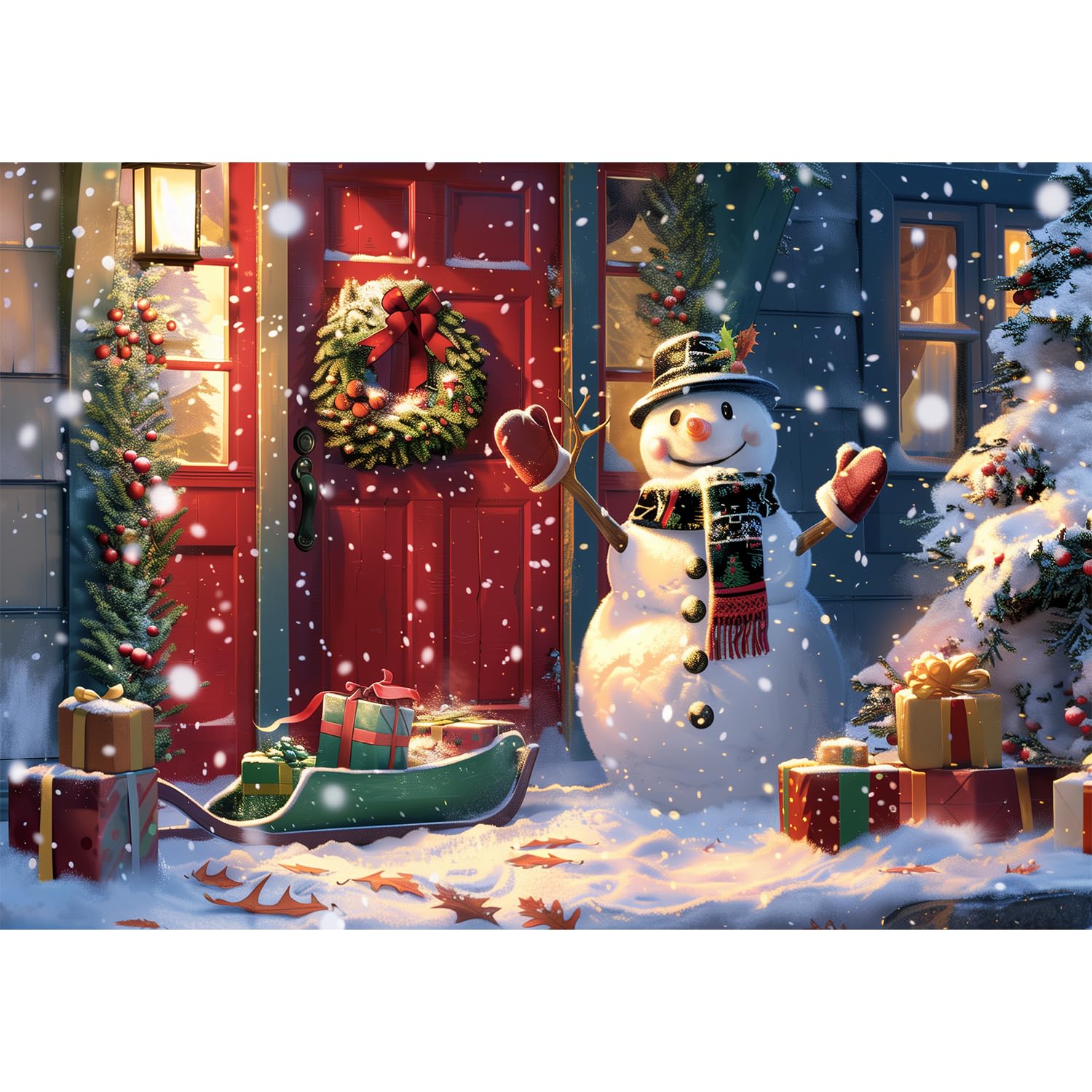 

MISITU 100-Piece Jigsaw Puzzle, Large Pieces, Landscape Painting, Christmas, Snowman, Winter, Snow, Gift, Birthday, Anniversary, Celebration, Stylish