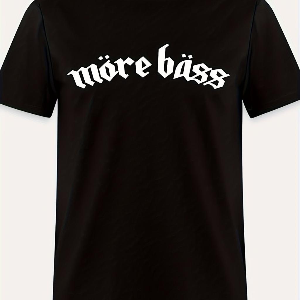 More Bass Gothic Font Graphic Tee Mens Heavy Metal Music Print Cotton Tshirt Casual Round Neck Top