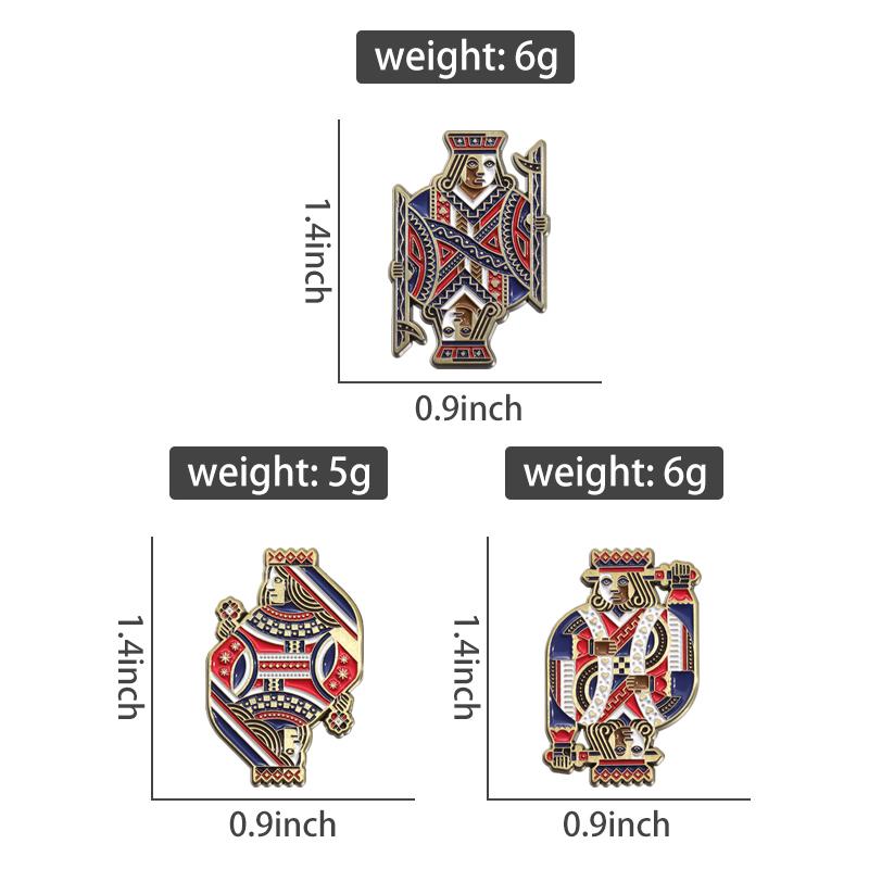 Spielkarten Symbol Emaille Pins Kreative Poker König Königin Broschen Rucksack Revers Abzeichen Punk Schmuck Geschenk für Kinder Freunde