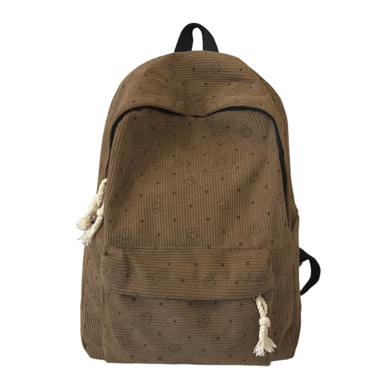 

Women s Corduroy Student Schoolbag Printed Backpack кавовий