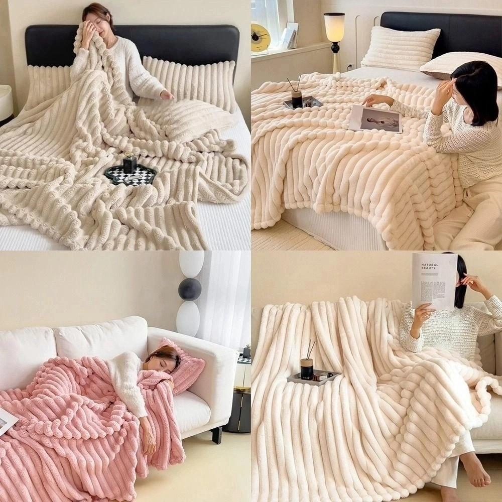 Durable Solid Color Flannel Blanket Thickened Comfortable Blanket Soft Warm Office Nap Blanket Travel