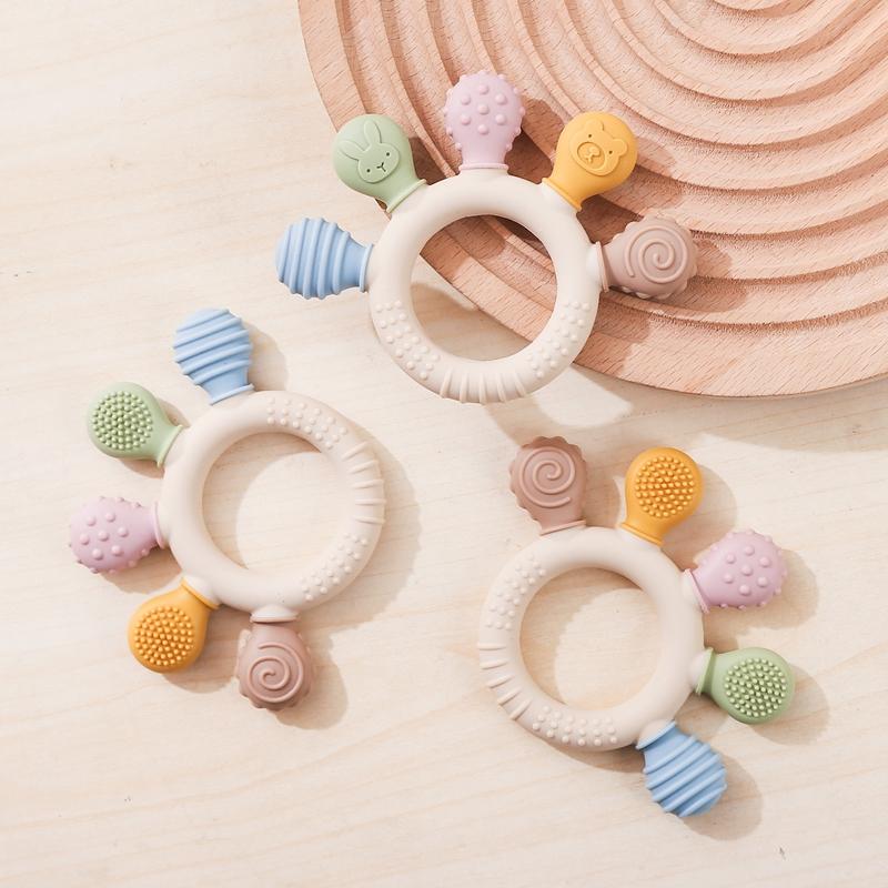 1 pezzo Mordicchiatore in Silicone per Bambini 0-12 Mesi Giocattoli per la Dentizione Anello Mordicchiatore Giocattoli Mordicchiatori in Silicone per Bambini Piccoli Senza BPA Giocattoli per Bambini Regali