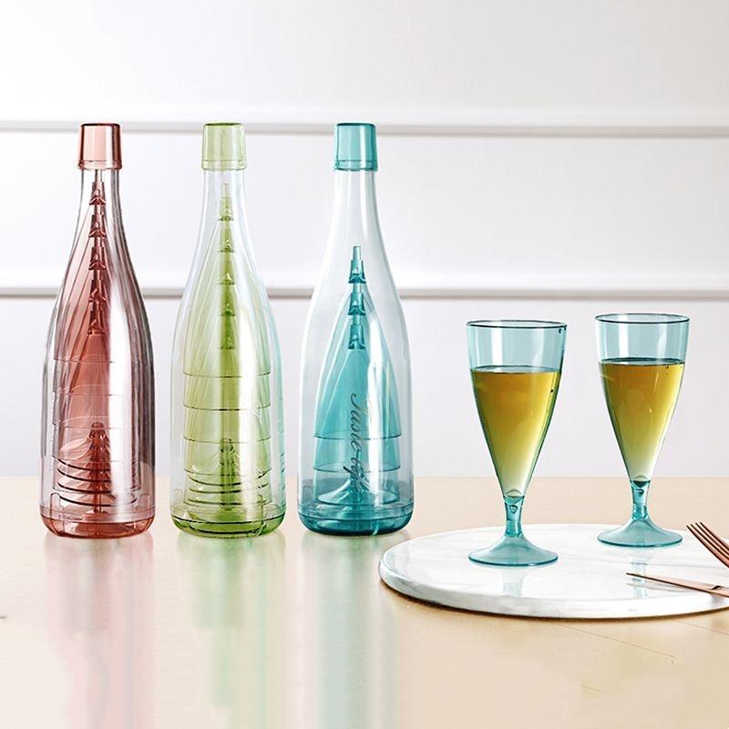 Set di Calici da Vino in Plastica con Bottiglia Contenitore Flûte da Champagne Portatili per Picnic Campeggio Mimosa Bar