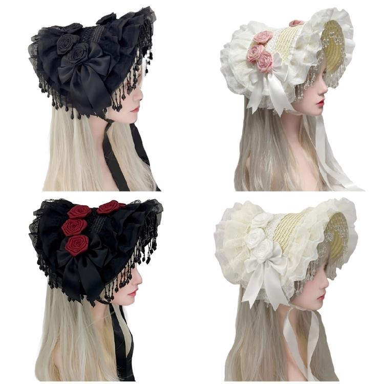 Gothic Lace Widows Cap Detailed Craftsmanship Themed Party Headpiece Costume Accessory for Fashion Photography