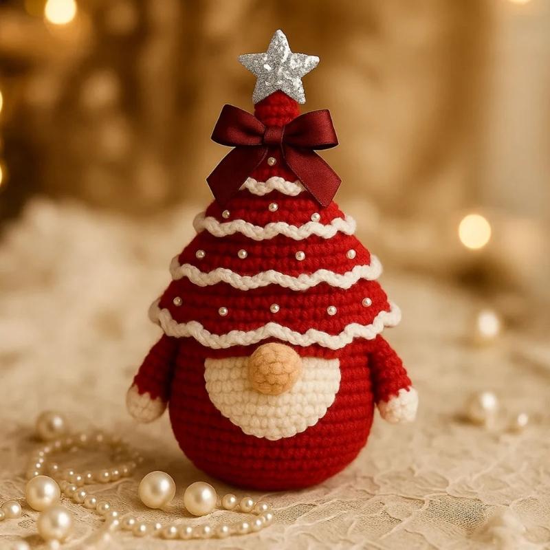 Crochet Christmas Tree Gnomes Set Soft Cotton Yarns Handmade for Festival Home Decoration Holiday Ornament