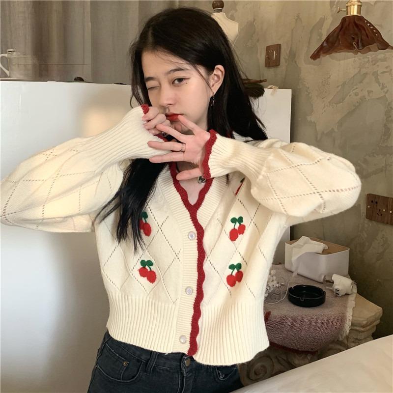 

Cardigan For Women Sweet Embroidery Loose Oversize Knitted Sweater Female Knitted Outerwear Korean Tops Ladies Autumn