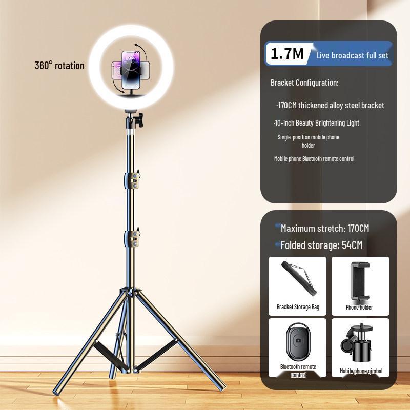 Selfie Stick Tripod with Phone Holder & Fill Light for Live Streaming and Photography