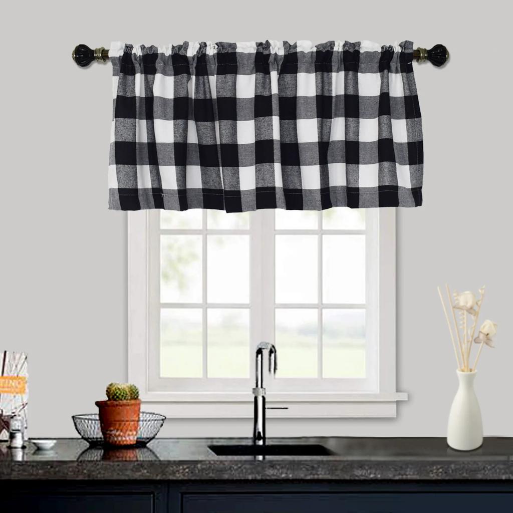 Cantonnières de fenêtre à carreaux Buffalo Rouge et noir Design de ferme Traitement de fenêtre Décor Rideaux Cantonnières à passe-tringle pour cuisine