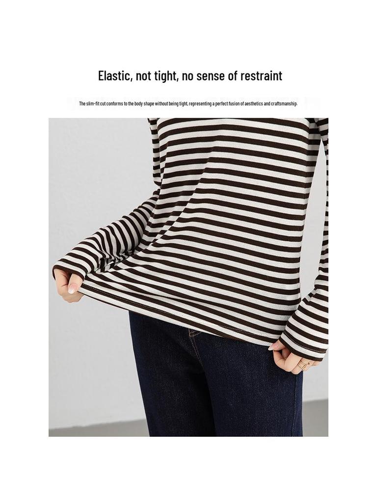Yifei Women's Slim-Fit Long-Sleeve Striped Tencel Wool Top, 2026 Spring Collection