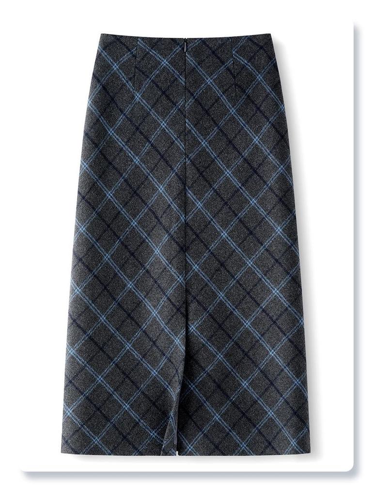 American Retro High Waist Plaid Woolen Skirt - Women's Autumn/Winter 2025 Bodycon Design