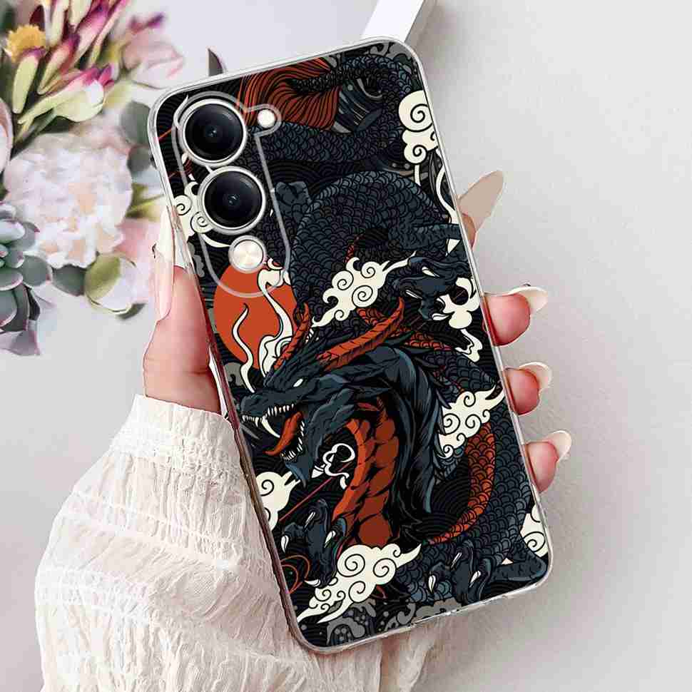 Shockproof For Vivo Y04 Y 04 4G 6.74" Case Retro Printed Dragon Soft Silicone TPU Cover For Vivo Y29s Y 29S 5G Phone Cases Capa