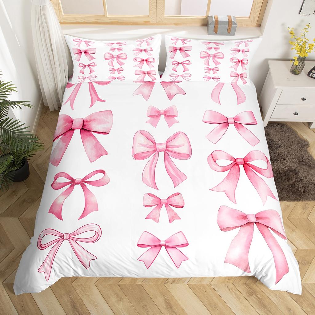 Homewish Mädchenhaftes Rosa Schleife Bettbezug Set, Kawaii Prinzessin Schleife Bettwäsche Set, Cartoon Schleifenstil Bettset
