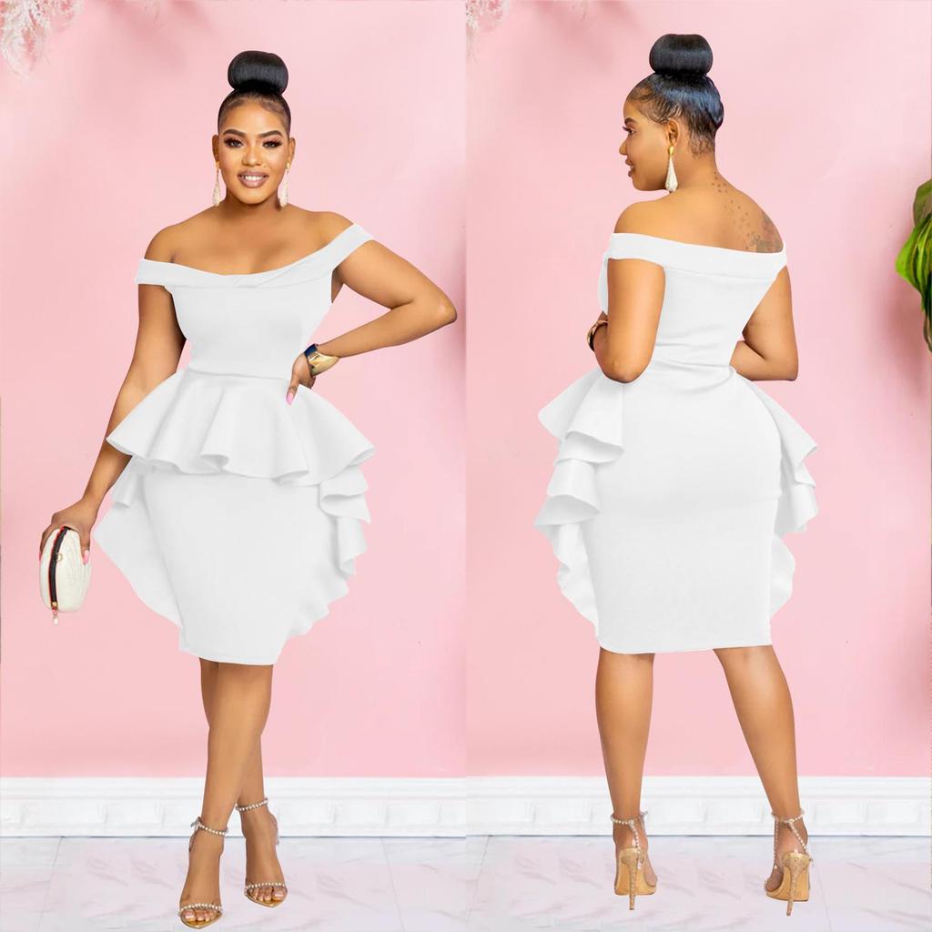 X6293 Fashion Women's Solid Color Sleeveless Ruffle Short Dress