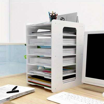 7/5/4 Layers 1pc Book&File&Learning materials&Magazine Storage Holder,Comes with a Pen holder,Office File&Letter Multi-layer Sorting Folder Shelf.