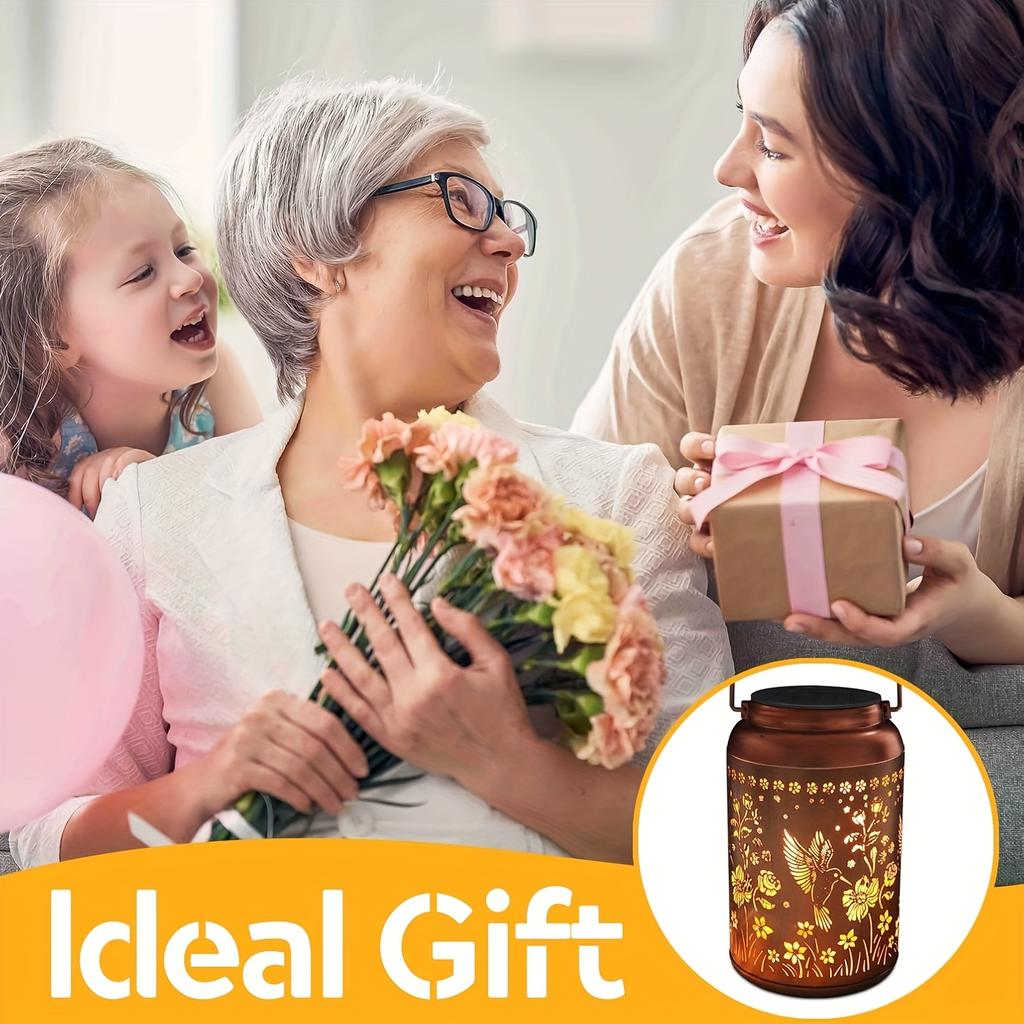 Solar Lantern Featuring a Hummingbird Design, Perfect for Outdoor Decor. It Includes a 600Mah Rechargeable Battery, Making It Ideal for Yard Art