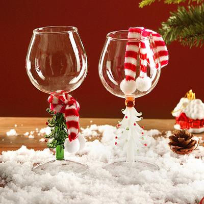 With Mini Scarf Christmas Gift High Stemmed for Party Use Glass Cup Elegant Christmas Tree Beverage Drinking Cup 1/2pcs