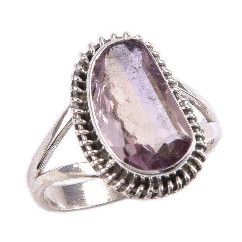 Natural Ametrine Gemstone Handmade 925 Solid Silver Jewelry Ring Size 8.5 K7n40