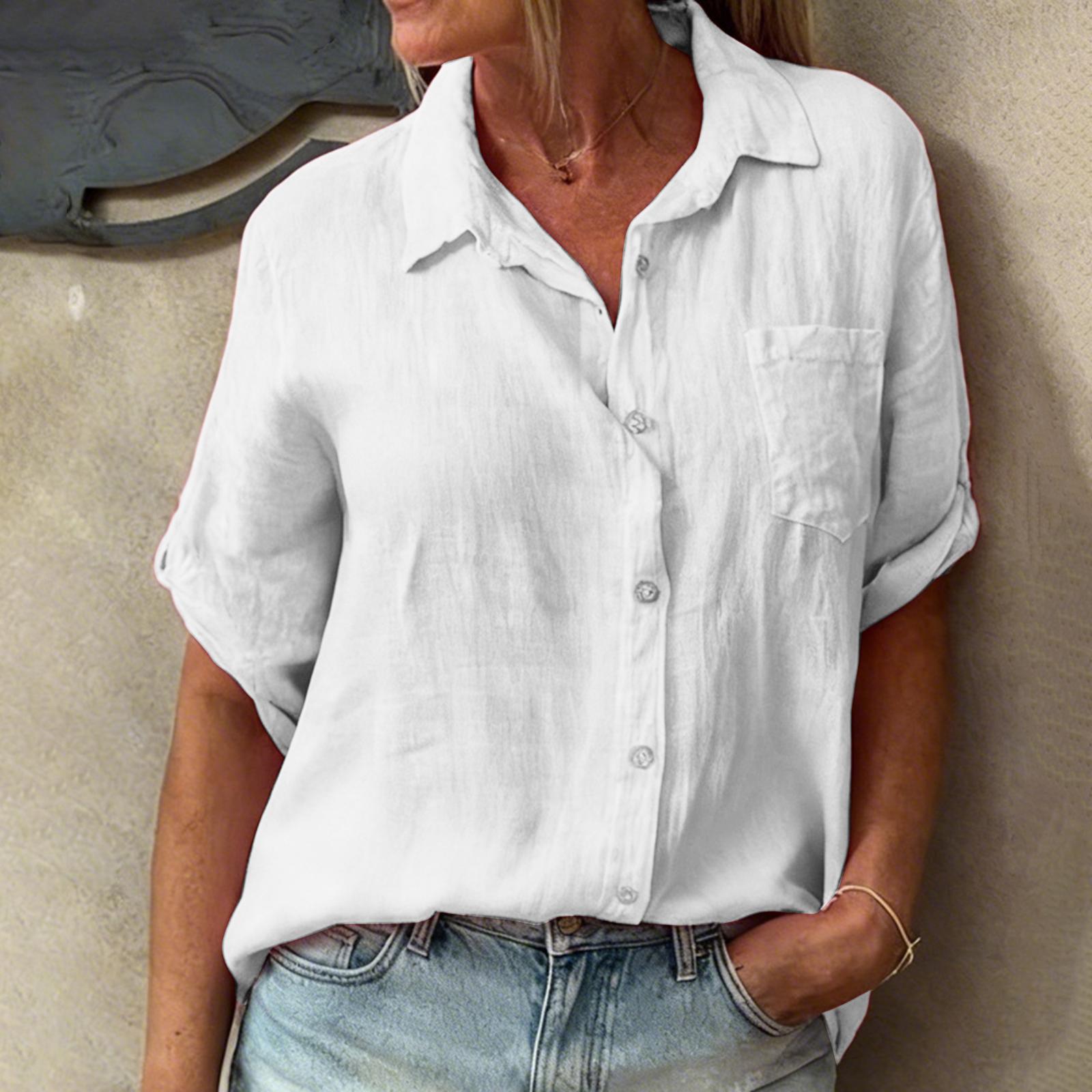 

Womens Spring Tops Casual Button Down Blouse Summer Shirts for Women Relaxed Fit Womens Summer Shirts Lightweight Fabric M