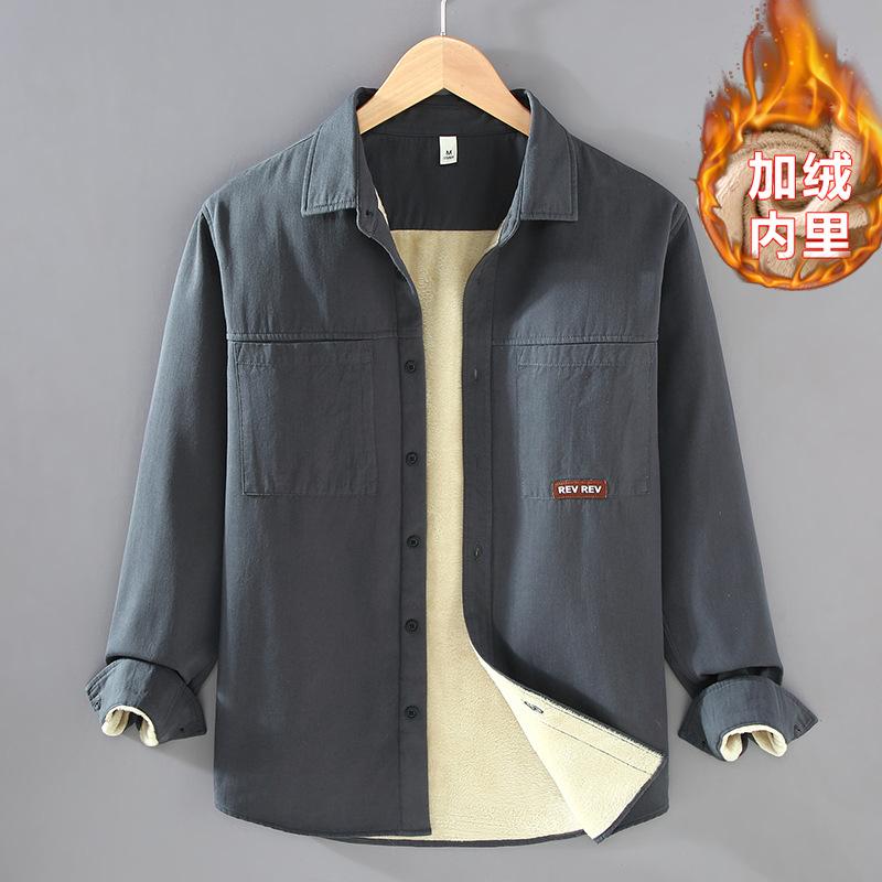 

Зимний новый стиль с толстой бархатной рубашкой с длинным рукавом для мужчин, свободная и модная рабочая одежда, квадратный вырез, повседневная куртка большого размера для XXXL 82-90kg