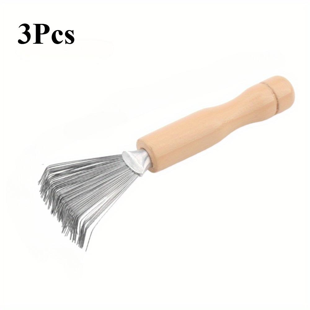 

3Pcs Stainless Steel Bristle Hair Brush Cleaner Tool with Wooden Handle Fine Hair Remover for Home and Salon Use. Blue